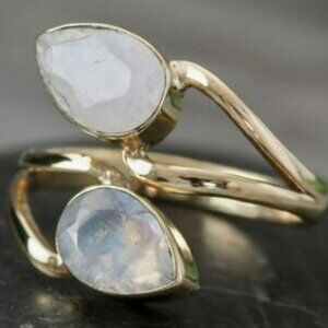 Teardrop Moonstone Ring | Brass Wrapped Design | Handmade Jewelry